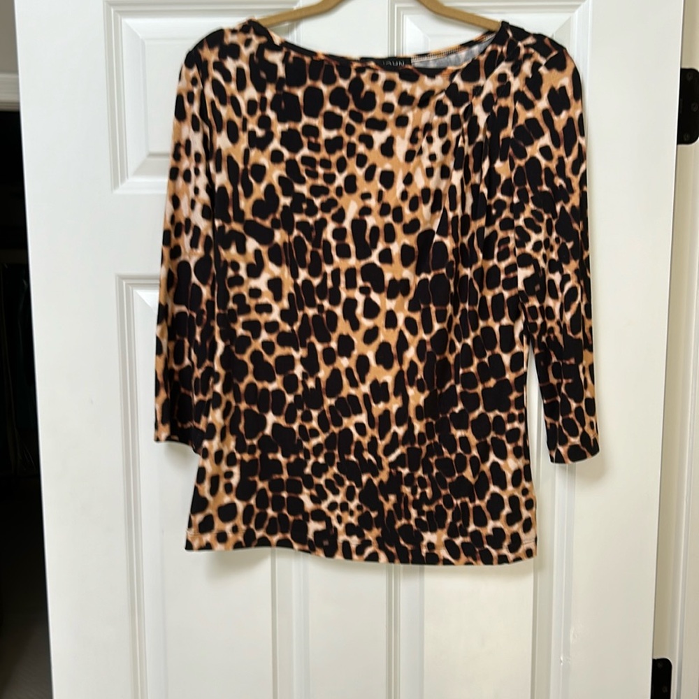 St. John animal print 3/4 length sleeve top. Size small